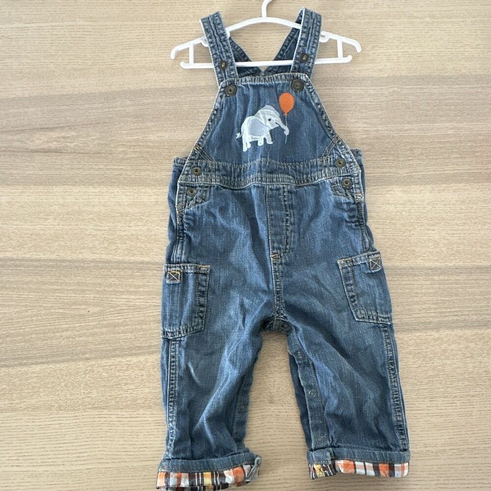 Gymboree 12-18 Months Denim Overalls Blue Elephant Embroidered Pockets